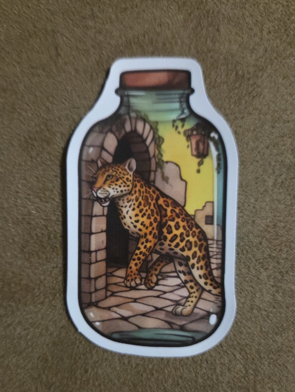 Sticker featuring a Leopard in a Jar